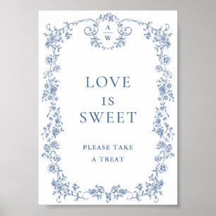 Póster Blue Flower Ornate Victorian Grace Love es dulce