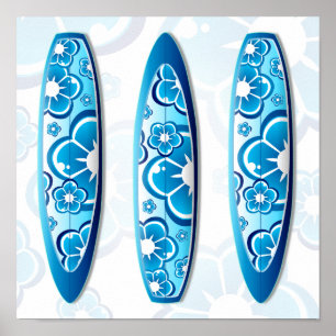 Póster Blue Flower Surfboards Summer beach art