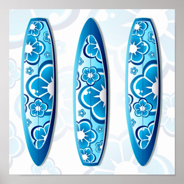 Póster Blue Flower Surfboards Summer beach art (Frente)