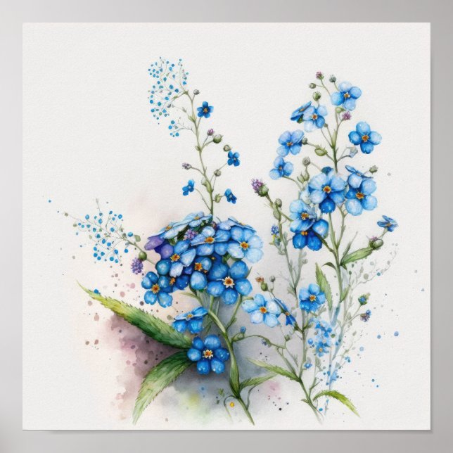 Póster Blue Forget Me Nots Flower Art Print Poster (Frente)