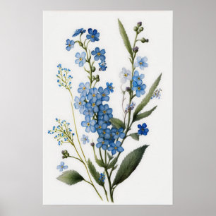 Póster Blue Forget Me Nots Flower Art Print Poster