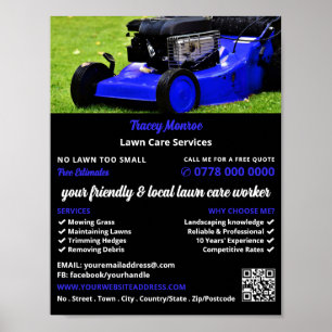 Póster Blue Garden Lawn-Mower, servicios de cuidado de cé