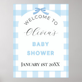 Póster Blue Gingham Baby Shower Welcome Sign Poster