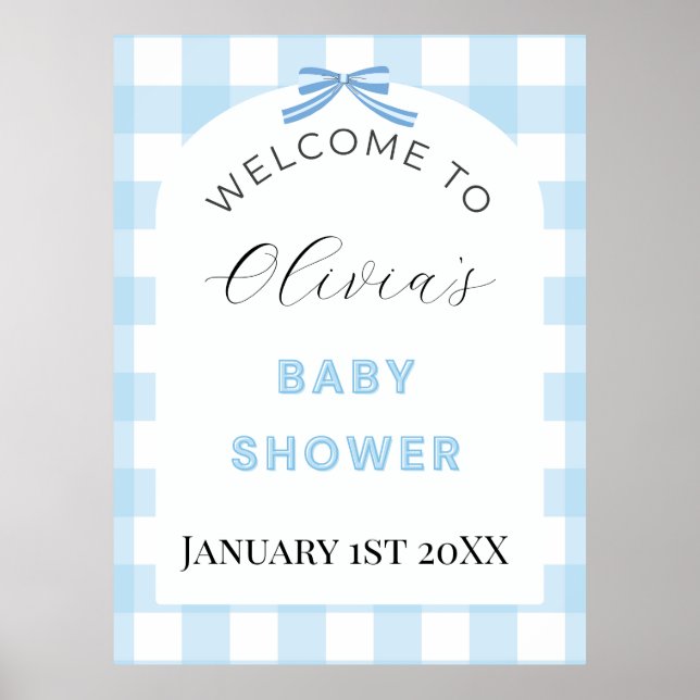 Póster Blue Gingham Baby Shower Welcome Sign Poster  (Frente)
