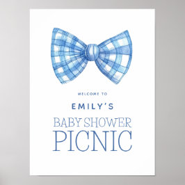 Póster Blue Gingham Bow Te Bienvenidos a Baby Shower Picn