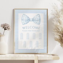 Póster Blue gingham con corbata bebé ducha con asiento
