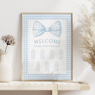 Póster Blue gingham con corbata bebé ducha con asiento