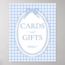 Póster Blue Gingham Coquette Bow Card & Gifts Sign