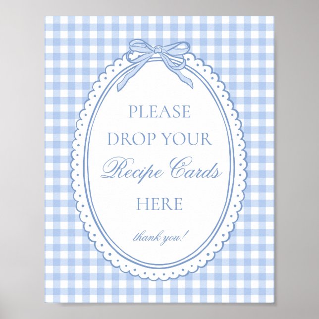 Póster Blue Gingham Coquette Bow Share a Recipe (Frente)
