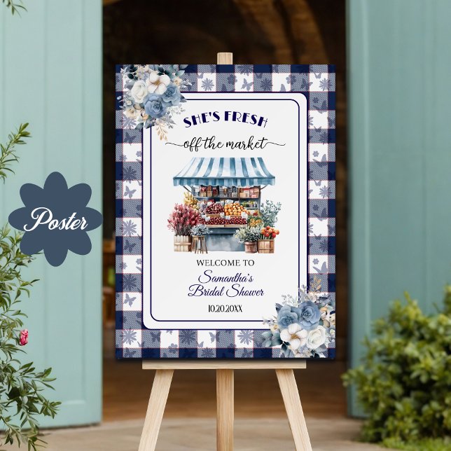Póster Blue Gingham Off the Market Bridal Shower  (Subido por el creador)