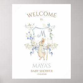 Póster Blue Gingham Peter the Rabbit Baby Shower MUTED BL