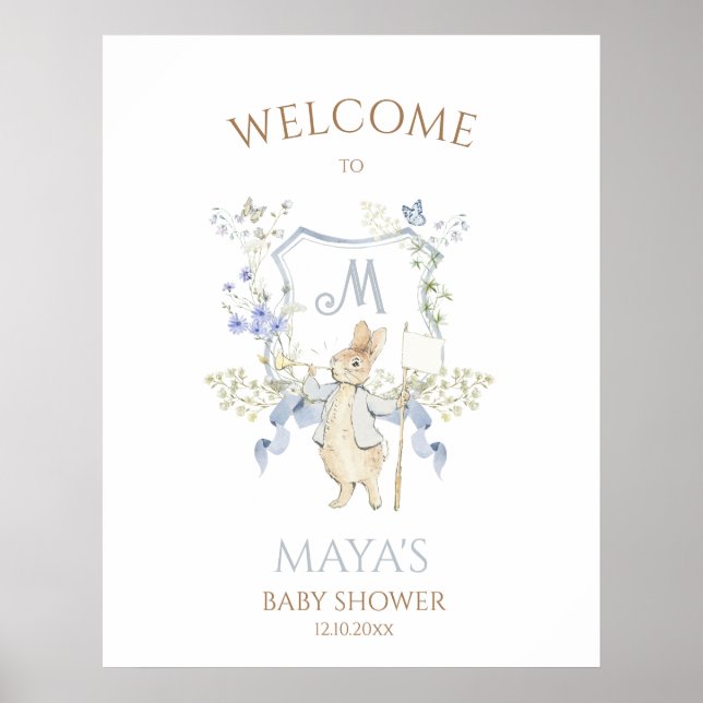 Póster Blue Gingham Peter the Rabbit Baby Shower MUTED BL (Frente)