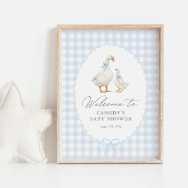 Póster Blue Gingham Silly Goose Baby Shower Welcome Sign