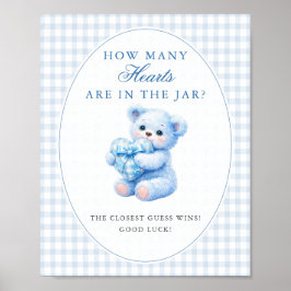 Póster Blue Gingham Teddy Bear Neutral Baby Shower