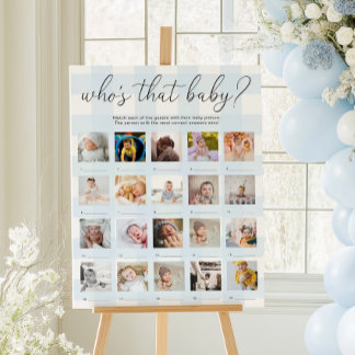Póster Blue Gingham Who's That Baby 20 Photo Game Poster