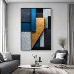 Póster Blue, Gold and Concrete<br><div class="desc">Abstract vertical composition with overlapping geometric panels. Deep blue tones,  aged gold,  and concrete gray with cracked texture. Modern and sophisticated design ideal for interior decor. Bring industrial elegance and visual depth to your wall with this exclusive art piece.</div>