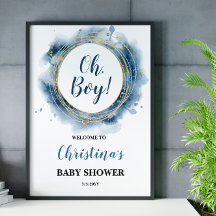 Blue Gold Baby Shower Oh boy Welcome Board