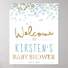 Póster Blue & Gold Boy Baby Shower Welcome