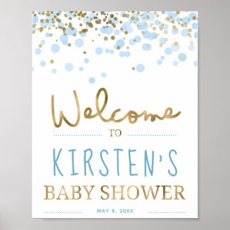 Póster Blue & Gold Boy Baby Shower Welcome