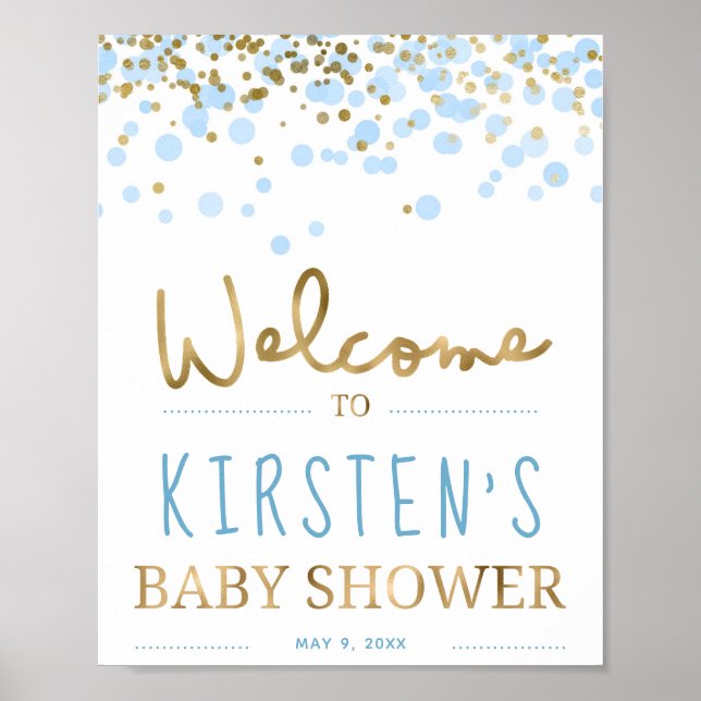Póster Blue & Gold Boy Baby Shower Welcome (Frente)