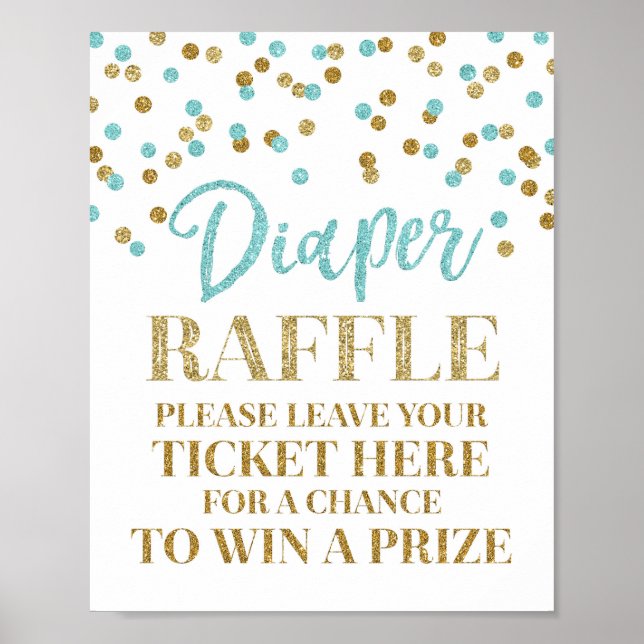 Póster Blue Gold Confetti Diaper Raffle Baby Shower (Frente)