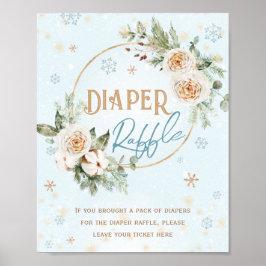 Póster Blue Gold Diaper Raffle Winter Boy Baby Shower