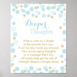 Póster Blue Gold Dots Baby Shower Diaper Thoughts Rótulo