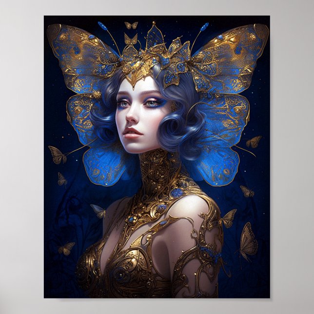 Póster Blue Gold Fairy Fantasy Art (Frente)