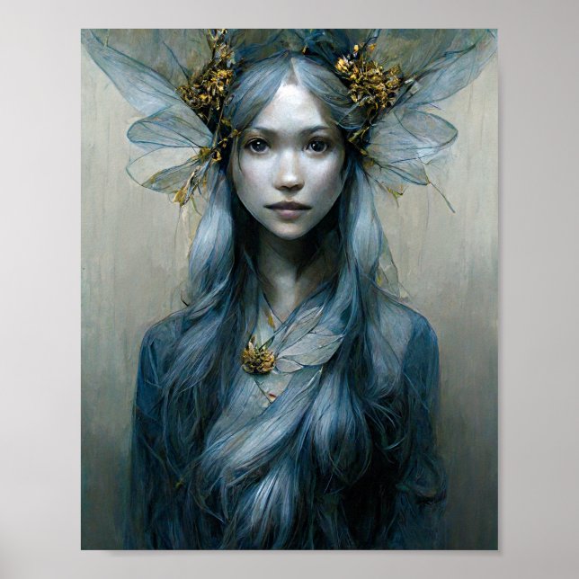Póster Blue Gold Fairy Fantasy Art Poster (Frente)