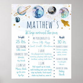 Póster Blue Gold Galaxy Space Primer hito de cumpleaños