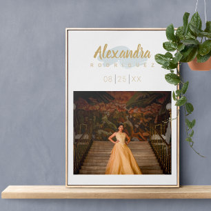 Póster Blue & Gold Photo Quinceanera