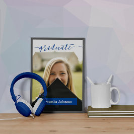 Póster Blue Graduate Script Modern Photo Poster