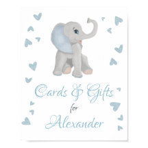 Blue Gray Elephant Gifts & Cards Baby Shower Sign