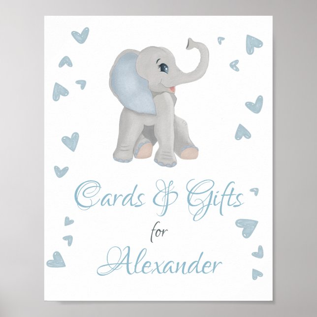 Póster Blue Gray Elephant Gifts & Cards Baby Shower Sign (Frente)