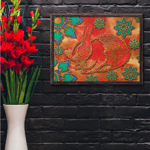 Póster Blue Green Red Gold Rabbit 2023 Chinese New Year