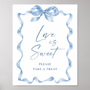 Póster Blue Hand Drawn Bow Bridal Shower Love is Sweet