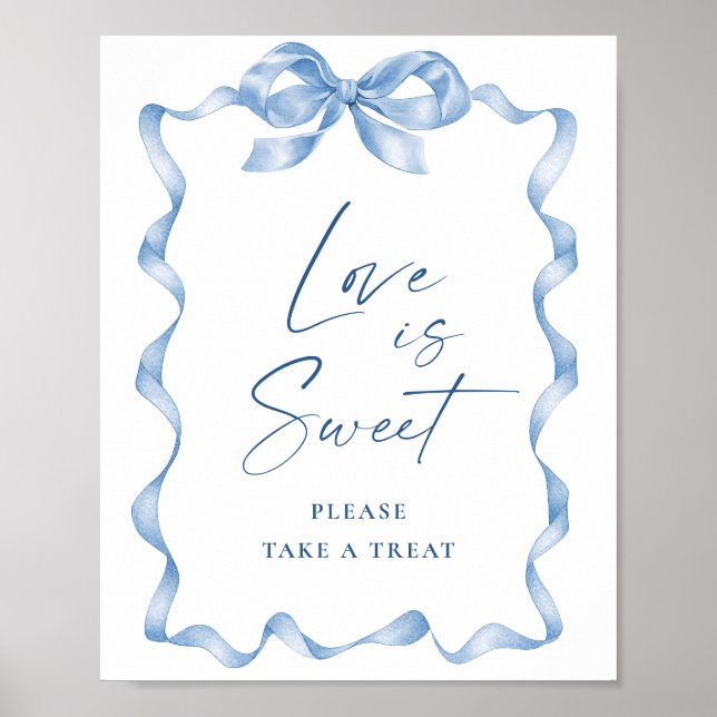 Póster Blue Hand Drawn Bow Bridal Shower Love is Sweet (Frente)