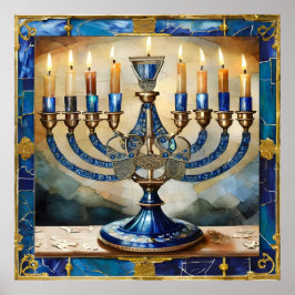 Póster Blue Hanukkah Menorah