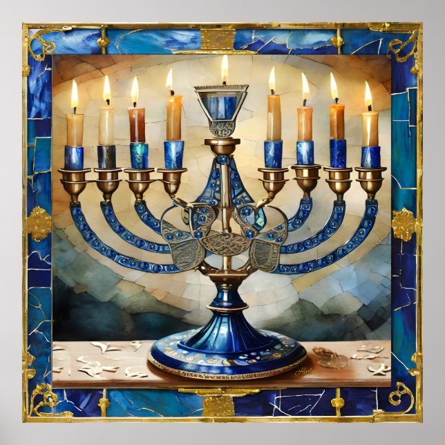 Póster Blue Hanukkah Menorah (Frente)