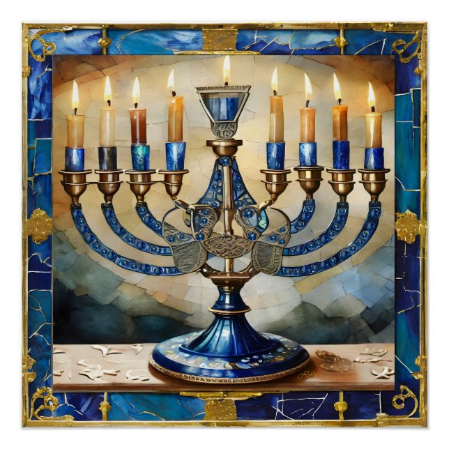 Póster Blue Hanukkah Menorah (Anverso)
