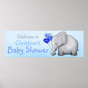 Póster Blue Heart Balloons Elephant Boy Baby Shower