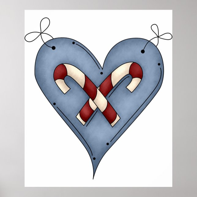 Póster Blue Heart with Candy Canes Country Christmas (Frente)