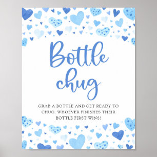 Póster Blue Hearts Valentine Bottle Chug Rótulo Baby Show