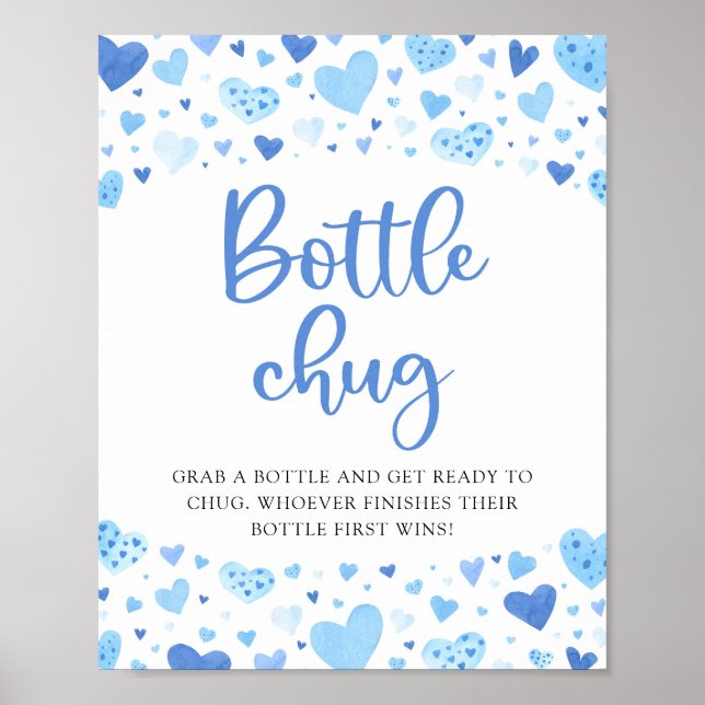 Póster Blue Hearts Valentine Bottle Chug Rótulo Baby Show (Frente)