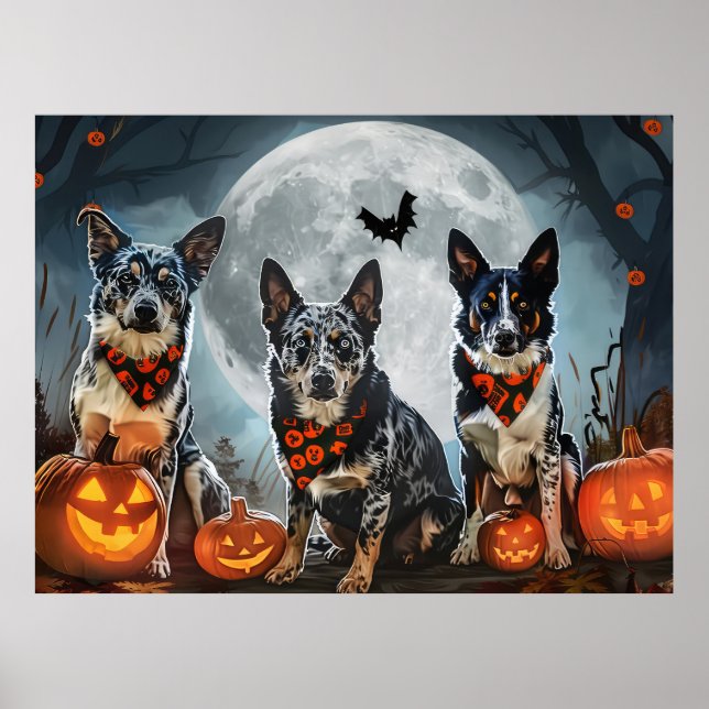 Póster Blue Heeler de Halloween Espeluznante (Frente)