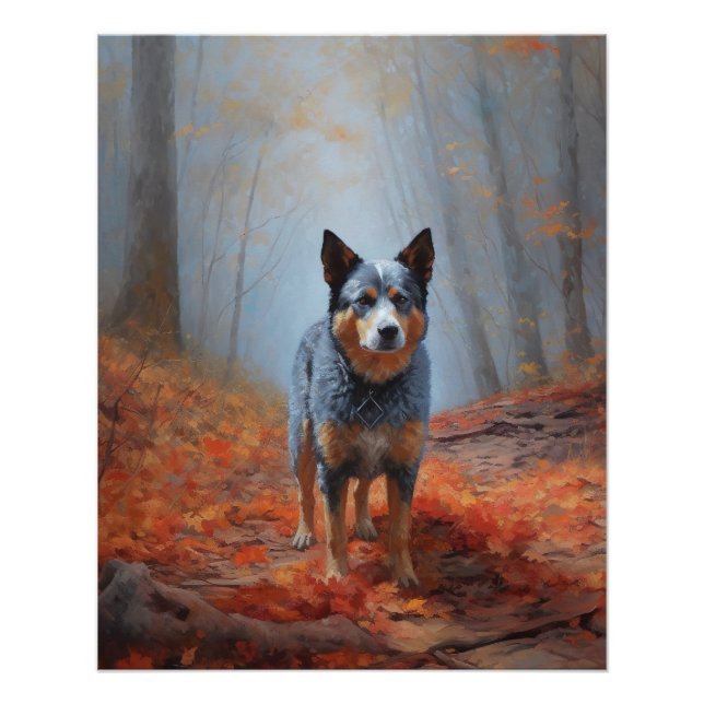 Póster Blue Heeler en otoño hojas caídas inspiran (Anverso)