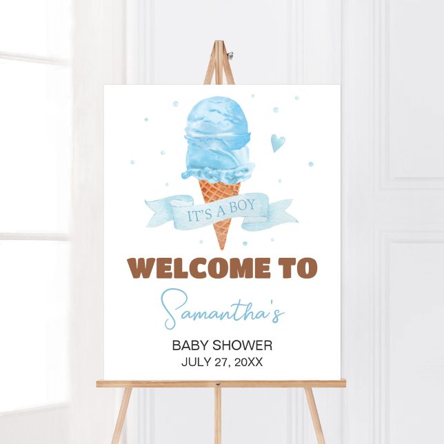 Póster Blue Here s the Scoop Baby Shower Welcome (Boy Ice Cream Baby Shower Welcome Sign)