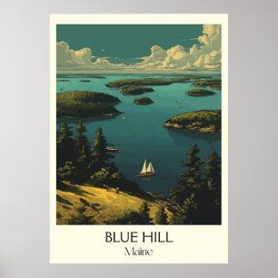 Póster Blue Hill Maine Vintage Coastage Bay Sail Art