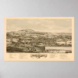 Póster Blue Hill, Mapa Panorámico del ME - 1896