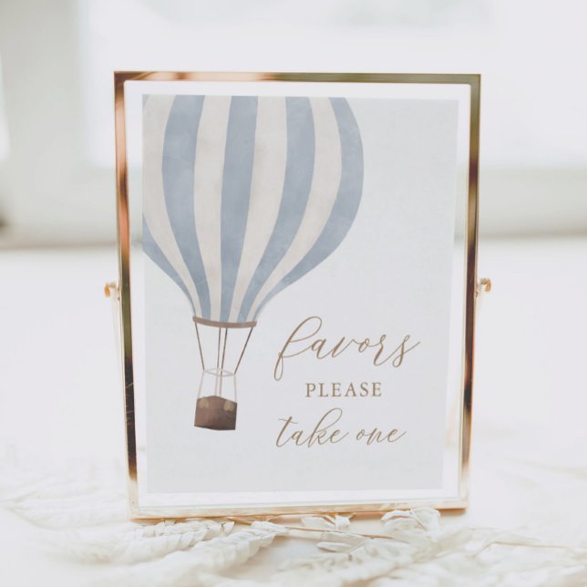 Póster Blue Hot Air Balloon Baby Shower Favors Sign (Subido por el creador)